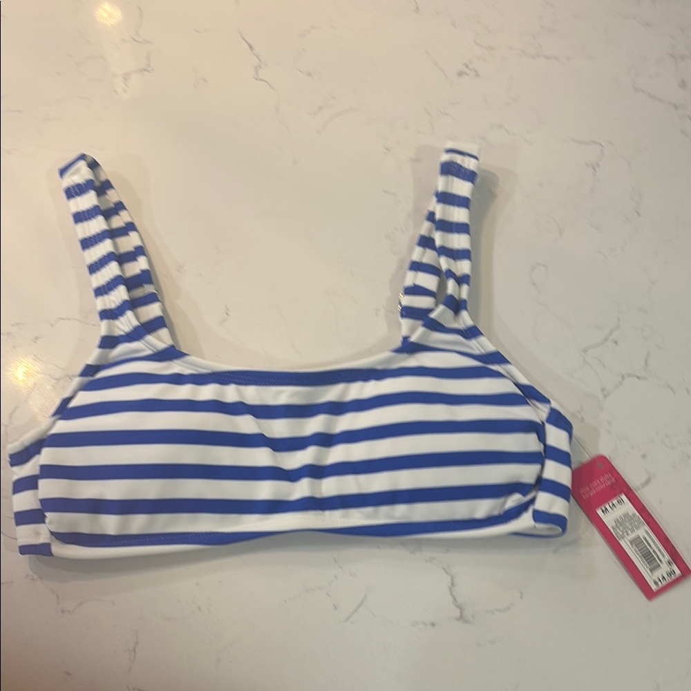 NWT blue and white striped bikini top.